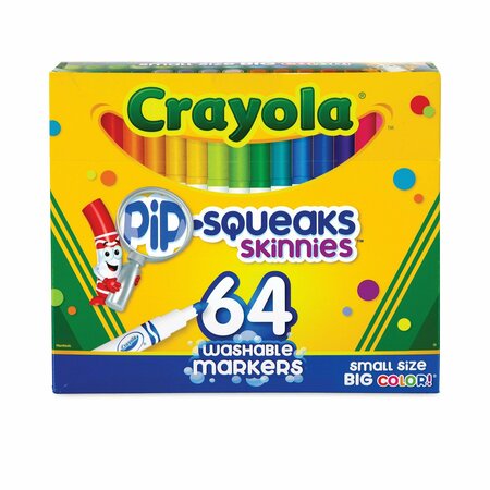 CRAYOLA Pip-Squeaks Skinnies Washable Marker, Med Bullet Tip, Astd Color, PK64 588764